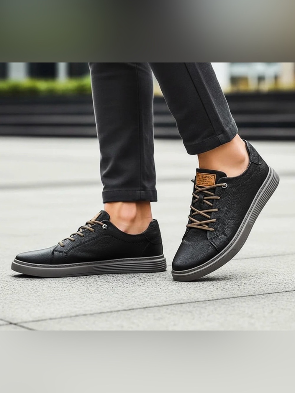 Men's Black Leather Comfort Casual Sneakers York Miller ✨NEW - 11.5